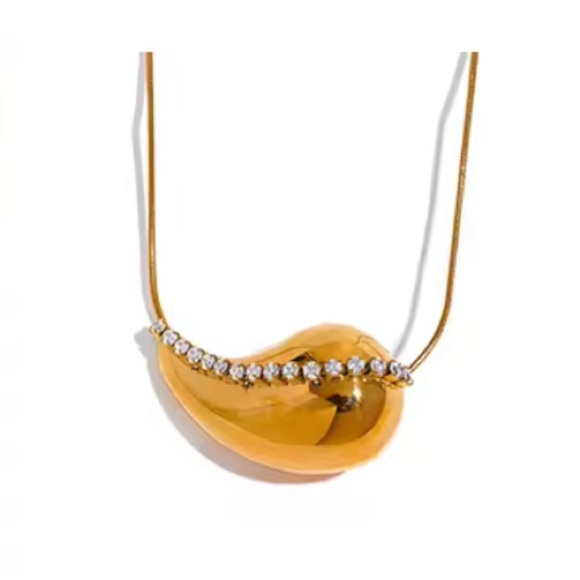 LGold Teardrop Pendant Necklace – PVD Real Gold Plated, Stainless Steel - Picture 7 of 14